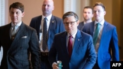 资料照片：美国众院议长约翰逊等人在国会大厦。(2025年3月3日)