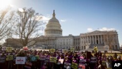 美国联邦政府雇员中的工会成员2019年1月10号在国会前抗议政府关闭