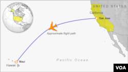 Flight path for plane carrying stowaway. 