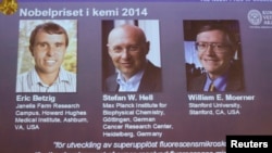 تصاویر سه برنده نوبل ۲۰۱۴ شیمی به ترتیب از چپ: اریک بتزیگ، استفان هل، ویلیام مورنر