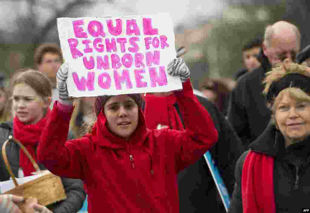 Pro-life demonstrators march towards the U.S. Supreme Court during the 44th annual March for Life in Washington, D.C., Jan. 27, 2017.