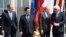 FILE - From left, Russia Foreign Minister Sergei Lavrov, Ukraine Foreign Minister Pavlo Klimkin, France Foreign Minister Jean-Marc Ayrault and German Foreign Minister Frank-Walter Steinmeier gather before talks in Berlin, Germany, May 11, 2016. 