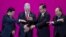 U.S. National Security Adviser Robert O'Brien, second left, with ASEAN leaders, from left, Laos Prime Minister Thongloun Sisoulith, Thailand Prime Minister Prayuth Chan-ocha, and Vietnamese Prime Minister Nguyen Xuan Phuc prepares to shake hands in…