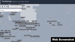 نقشه ترندهای توییتر در منطقه ایران که عموما مربوط به آرش صادقی است