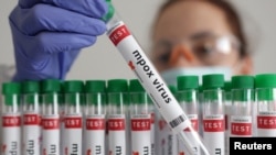 ຮູບປະກອບນີ້ ຖືກຖ່າຍເມື່ອວັນທີ 20 ສິງຫາ 2024, ຫຼອດກວດສອບທີ່ຖືກໝາຍວ່າ "ພະຍາດໝາກສຸກລີງ ມີຜົນເປັນບວກ." REUTERS/Dado Ruvic/Illustration