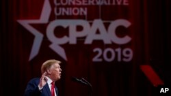 Shugaba Trump a lokacijn taron CPAC 2019, a Oxon Hill, Md., ranar 2 Maris, 2019.