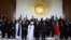 Country leaders get ready to pose for a group photograph during the 50th anniversary of the establishment of the Organization of African Union (OAU), during the 21st Ordinary Session of the Assembly of Heads of States and Government in Addis Ababa, Ethiop