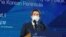 이인영 한국 통일부 장관이 서울에서 코로나 방역을 위해 마스크를 쓴 채 연설하고 있다. (자료사진)