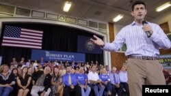 Republican vice-presidential candidate US Congressman Paul Ryan speaks to supporters in Dover, New Hampshire (file photo).
