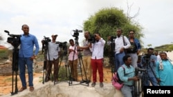 FILE - Somali journalists in Mogadishu, Somalia, July 25, 2019. 