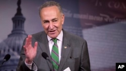 Senator Charles Schumer berbicara kepada reporter di Capitol Hill (foto: dok).