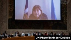 Helen La Lime, Reprezantan Espesyal Sekrete Jeneral Nasyonzini pou Ayiti ak direktris Biwo Entegre Nasyonzini pou Ayiti a, BINUH pale sou sityasyon an ann Ayiti devan Konsey Sekirite LONU an, Vandredi, 18 Fevriye 2022. 