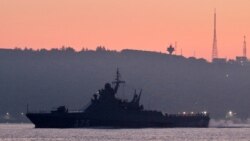 Russian Navy's patrol ship Bykov class corvette Dmitry Rogachev sails in Bosphorus, on its way to the Black Sea, in Istanbul, Turkey February 16, 2022.
