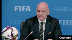 FILE - Giovanni Infantino, FIFA president, said in February 2022 that Zimbabwe had been suspended from international matches for 18 months for government interference in football matters. (Photo courtesy of fifa.com)
