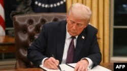 دونالد ترامپ، رئیس جمهوری آمریکا، در نخستین روز حضور دوباره خود در اتاق بیضی کاخ سفید - ۱ بهمن ۱۴۰۳