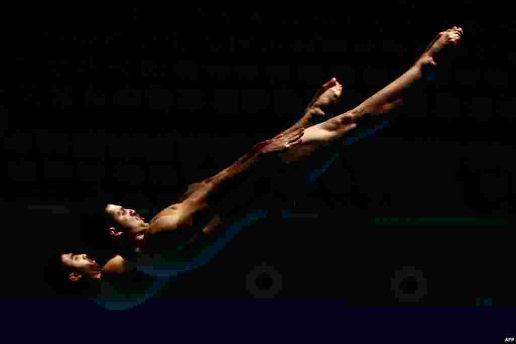 Divers take part in training sessions at the Baku 2017 4th Islamic Solidarity Games in Baku at the Baku Aquatics Center, Azerbaijan.