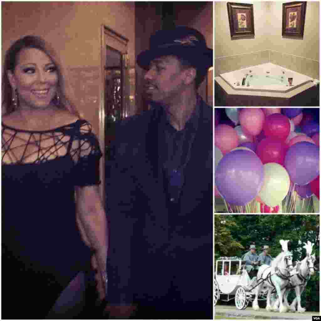 Nick Cannon presenteou sua esposa Mariah Carrey com uma noite romântica tradicional, cheia de balões, uma carruagem, um banho de jacuzzi, além de muito amor.