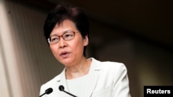 Hong Kong's Chief Executive Carrie Lam addresses a news conference in Hong Kong, Sept. 5, 2019.