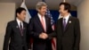 Japan's Foreign Minister Fumio Kishida (L), U.S. Secretary of State John Kerry and South Korea's Foreign Minister Yun Byung-se pose for a photograph before their group meeting at ASEAN in Brunei, July 1, 2013.
