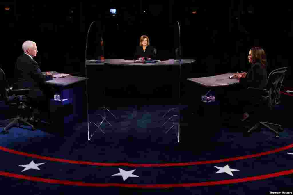 공화당 대선 후보 도널드 트럼프 미국 대통령의 러닝메이트인 마이크 펜스 부통령과 민주당 부통령 후보 카멀라 해리스 상원의원이 미국 유타주 솔트레이크시티 유타 대학교에서 부통령 후보 토론회를 가졌다. 