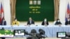 Officials from the Cambodian Ministry of Health and country representatives from the World Health Organization (WHO) held a joint press conference on the COVID-19 pandemic in Phnom Penh, Cambodia, April 20, 2020. (Kan Vicheika/VOA Khmer) 