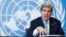 Secretary of State John Kerry gestures during a news conference after he delivered remarks to the United Nations Human Rights Council in Geneva, March 2, 2015.