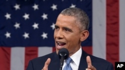 지난해 1월 미국 상하원 합동 의회에서 국정연설을 하고 있는 바락 오바마 대통령. (자료사진)