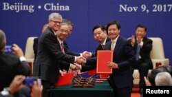 美国与中国2017年11月9日签署大宗经贸协议