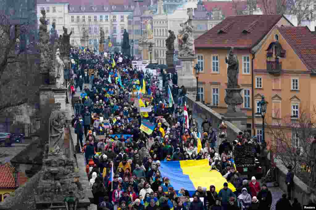 Прага, Чехия Акция протеста, посвященная третьей годовщине российского вторжения в Украину, 23 февраля 2025 года&nbsp;