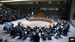 PM Sementara Ukraina Arseniy Yatsenyuk menyampaikan sambutan di hadapan Sidang Dewan Keamanan PBB di kantor pusat PBB (13/3).