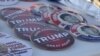 Trump memorabilia is ready for supporters at a campaign rally in Gaffney, South Carolina, Feb. 19, 2016. (R. Taylor/VOA)
