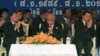 Cambodian Prime Minister Hun Sen, right, prays with President of the Cambodian National Assembly Heng Samrin, left, and Senate President Chea Sim, center, during a celebration marking the 34th anniversary of the 1979 downfall of the Khmer Rouge regime, in Phnom Penh, Cambodia, Monday, Jan. 7, 2013. (AP Photo/Heng Sinith)