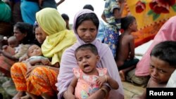 지난 9일 미얀마에서 폭력사태를 피해 탈출한 로힝야족들이 방글라데시 팔랑칼리에 모여있다.