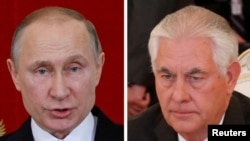 ولادمیر پوتین رئیس جمهور روسیه و ریکس تیلرسن، وزیرخارجۀ ایالات متحده