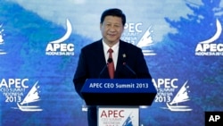 10月7日中国国家主席习近平在APEC峰会发表讲话。