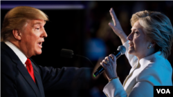 19일 라스베거스 네바다 대학교에서 열린 마지막 대선토론에서 발언하고 있는 도널드 트럼프(왼쪽) 공화당 후보와 힐러리 클린턴 민주당 후보.