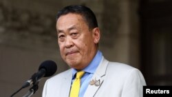 ນາ​ຍົກ​ລັດ​ຖະ​ມົນ​ຕີ ໄທ ທ່ານ ເສດ​ຖາ ທະ​ວີ​ສິນ​ ກ່າວ​ຄຳ​ປາ​ໄສ​ໃນ​ລະ​ຫວ່າງກອງ​ປະ​ຊຸມ​ຖະ​ແຫຼງ​ຂ່າວ, ບາງກອກ, ໄທ, 14 ສິງ​ຫາ, 2024.