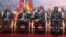 (L-R) Presidents Mahamadou Issoufou of Niger, Ali Bongo Ondimba of Gabon, Faure Gnassingbe of Togo and Idriss Deby Itno of Chad attend the opening in Yaounde of a meeting on maritime security in the Gulf of Guinea, June 24, 2013.