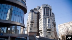 俄罗斯的欧洲金融莫斯科人民银行大楼。(2018年4月24日)