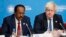 Britain's Foreign Secretary Boris Johnson listens during a National Security session as President of Somalia Mohamed Abdullahi Mohamed, left, speaks at the 2017 Somalia Conference in London, May 11, 2017. 