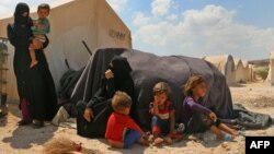시리아 이들리브에서 탈출한 난민들이 6일 밥 알-하와 터키 접경 주변 카프르 루신 난민캠프에서 머물고 있다.