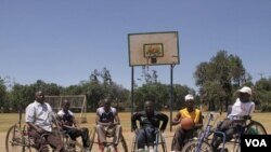 Members of the Rift Valley Wheelchair Basketball group in Eldoret, Kenya, on March 19, 2012. These athletes with disabilities participate together in income-generating activities, community service projects, and sporting events. (Jill Craig/VOA)