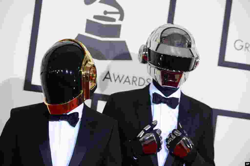 Daft Punk arrives at the 56th annual GRAMMY Awards at Staples Center on Jan. 26, 2014, in Los Angeles.