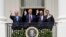 Bahrain’s FM Abdullatif al-Zayani, Israel's PM Benjamin Netanyahu, US President Donald Trump and United Arab Emirates (UAE) FM Abdullah bin Zayed participate in the signing of the Abraham Accords, at the White House, Sept. 15, 2020.