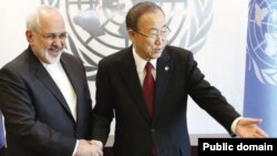 جواد ظریف و بان کی مون در آغاز دیدار روز پنجشنبه، ۱۸ سپتامبر ۲۰۱۴-نیویورک