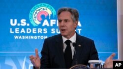 የዩናይትድ ስቴትስ የውጭ ጉዳይ ሚኒስቴር አንተኒ ብሊንከን ዋሽንግተን በሚካሄደው የዩናይትድ ስቴትስ እና አፍሪካ መሪዎች ጉባኤ ላይ ንግግር ሲያደርጉ - Dec. 12, 2022.