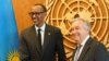 Mokonzi ya Rwanda Paul Kagame (G) na kalaka mokonzi ya ONU Antonio Guterres na ndako ya mosala ya ONU, New York, 24 sanza ya libwa 2018.