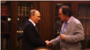 A view grab from 2017's "The Putin Interviews”, showing U.S. director Oliver Stone shaking hands with Russian President Vladimir Putin. Stone recently interviewed Putin again for his latest film, "Revealing Ukraine".
