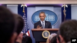 2016年11月14日，美国总统奥巴马在白宫举行新闻发布会。