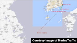 지난해 4월 8일부터 17일 사이 '피 파이어니어 ' 호의 항적. MarineTraffic 제공.